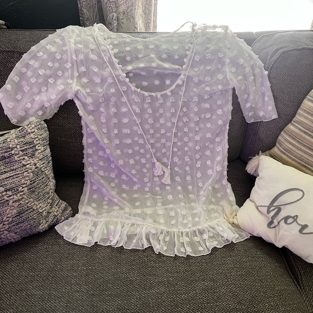 Cupshe White Sheer Ruffle Blouse​​​​ - Picture 2 of 7